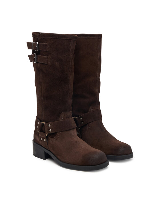 Tommy Jeans Oficerki Tommy Jeans Tjw Brushed Suede Biker Boots EN0EN03110 Brązowy ciemny