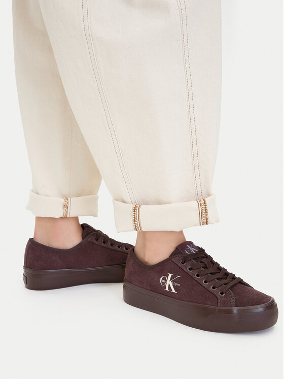 Calvin Klein Tenisówki Calvin Klein Vulc Flatf Laceup Suede HW0HW03088 Bordowy