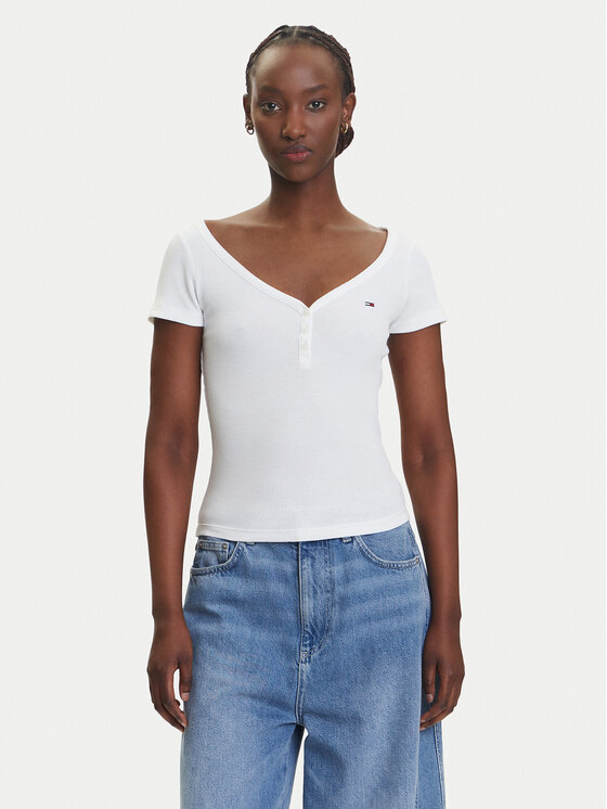 Tommy Jeans Tommy Jeans Marškinėliai Henley DW0DW20902 Balta Slim Fit