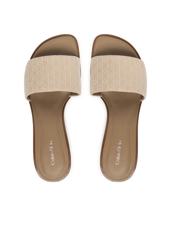 Calvin Klein Klapki Calvin Klein Block Heel Sandal Aop HW0HW03016 Beżowy