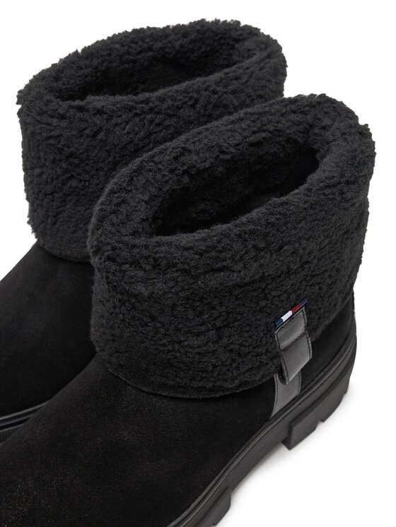 Tommy Hilfiger Боти Tommy Hilfiger Faux Fur Suede Roll-Down Boot FW0FW08158 Черен