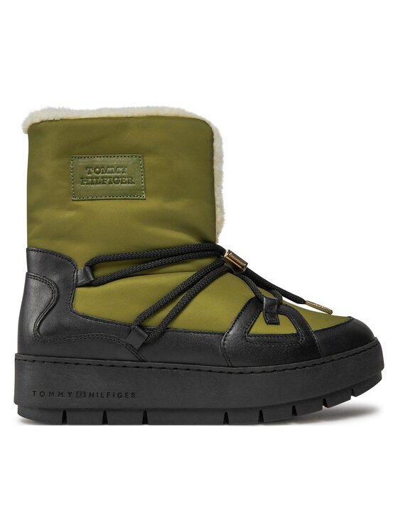 Tommy Hilfiger Škornji za sneg Tommy Hilfiger Tommy Essential Snowboot FW0FW07504 Zelena