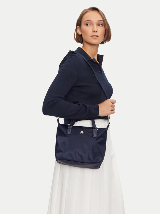 Tommy Hilfiger Rankinė Tommy Hilfiger Poppy Th Small Tote AW0AW15640 Tamsiai mėlyna