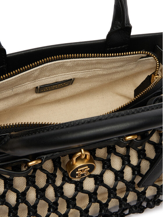 Tommy Hilfiger Ročna torba Tommy Hilfiger American Icon Mini Tote Macrame AW0AW18542 Črna