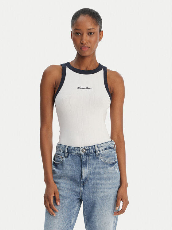 Guess Jeans Guess Jeans Топ W6GPZ8 KF641 Білий Slim Fit