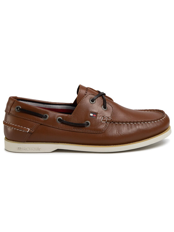 Tommy Hilfiger Pantofi Tommy Hilfiger Classic Leather Boatshoe FM0FM02735 Maro