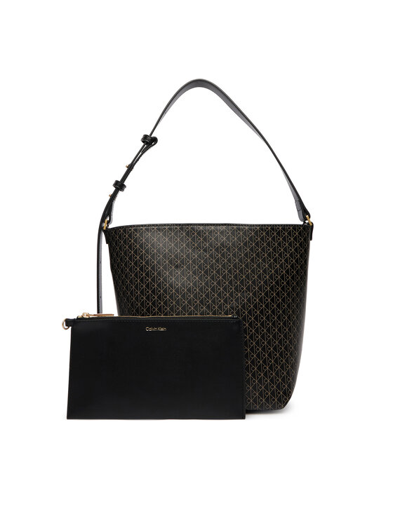 Calvin Klein Ročna torba Calvin Klein Emblem Aop Medium Bucket LV04F3365G Črna