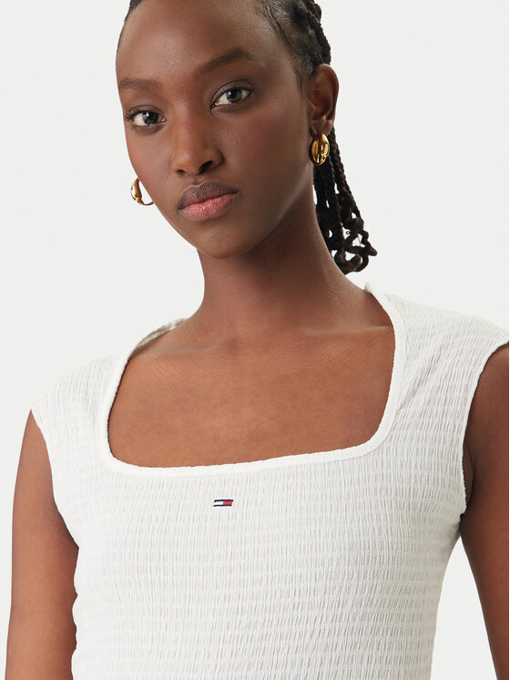 Tommy Jeans Tommy Jeans Top Smock Seersucker DW0DW22220 Bianco Slim Fit