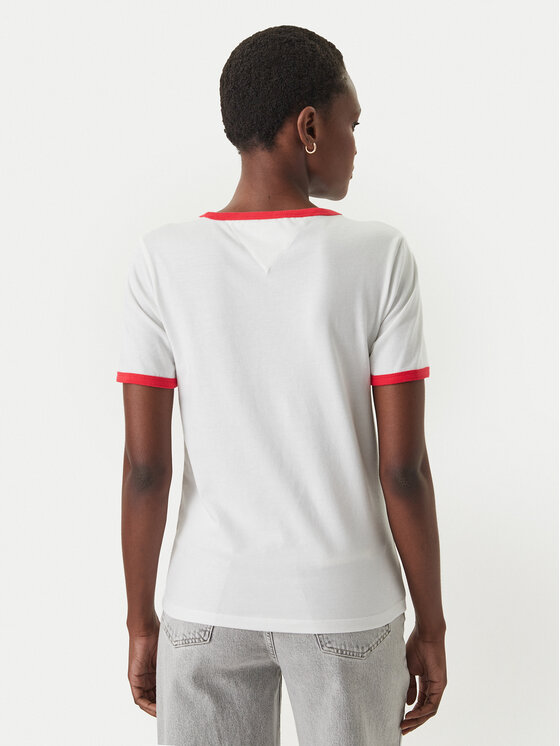 Tommy Jeans Tommy Jeans Camiseta Wavy Flag Contrast Ringer DW0DW22306 Blanco Regular Fit