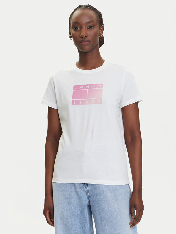 Tommy Jeans Tommy Jeans Majica Gradient Flag DW0DW20905 Bela Regular Fit