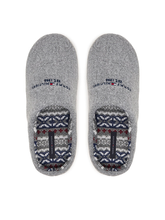 Tommy Hilfiger Пантофи Tommy Hilfiger Hilfiger Felt House Shoe FM0FM06017 Сив