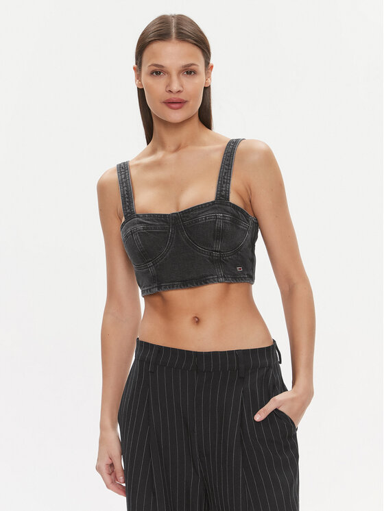 Tommy Jeans Tommy Jeans Top Bustier Top Ah7185 DW0DW17699 Crna Slim Fit