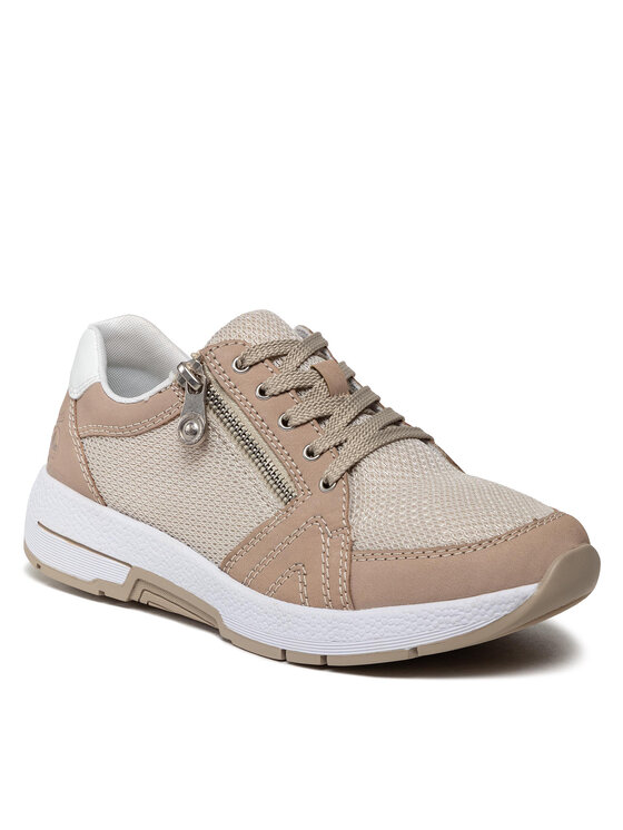 Rieker Sneaker Donna N8306-14 - Basse In Pelle Blu Con Zeppa E Cerniera Laterale