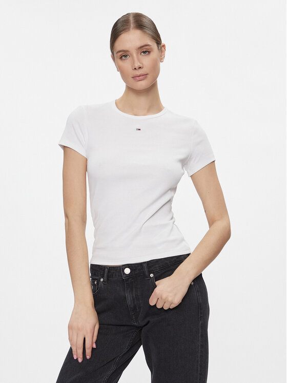 Tommy Jeans Tommy Jeans Marškinėliai Essential DW0DW17383 Balta Slim Fit