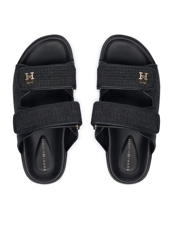 Tommy Hilfiger Natikače Tommy Hilfiger Double Strap Raffia FW0FW09122 Crna