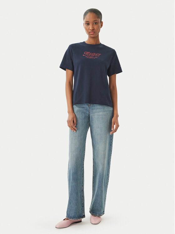 Tommy Hilfiger Tommy Hilfiger Camiseta Logo Interlock WW0WW48707 Azul marino Regular Fit