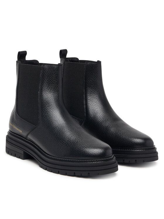 Tommy Hilfiger Kotníková obuv s elastickým prvkem Tommy Hilfiger Th Emboss Grain Leather Chelsea FW0FW09559 Černá