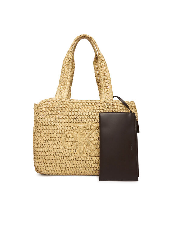 Calvin Klein Ročna torba Calvin Klein Bold Ck Raffia Medium Tote LV04F3447G Bež