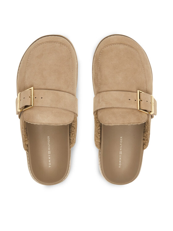 Tommy Hilfiger Šľapky Tommy Hilfiger Th Buckle Fur Suede Mule FW0FW09083 Béžová