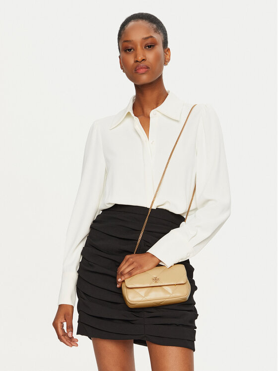 Tory Burch Kabelka Tory Burch Kira Diamond Quilt Pave Mini Flap Bag 161913 Béžová