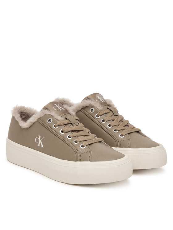 Calvin Klein Tenisice Calvin Klein Vulc Flatf Laceup Lth Fur HW0HW03235 Bež
