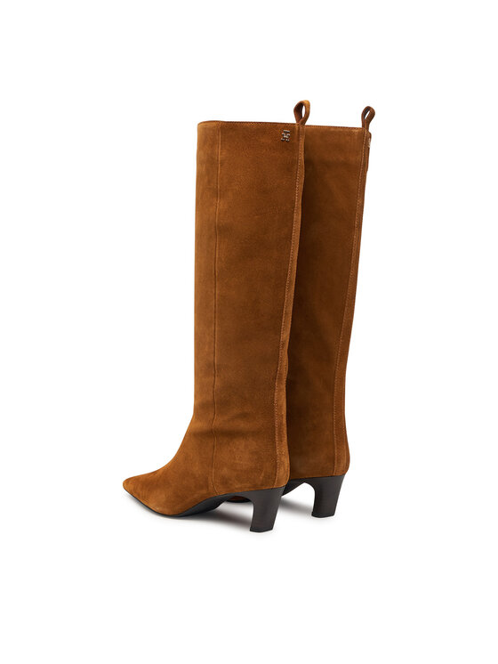 Tommy Hilfiger Kozaki Tommy Hilfiger Kitten Heel Suede High Boot FW0FW09655 Brązowy jasny