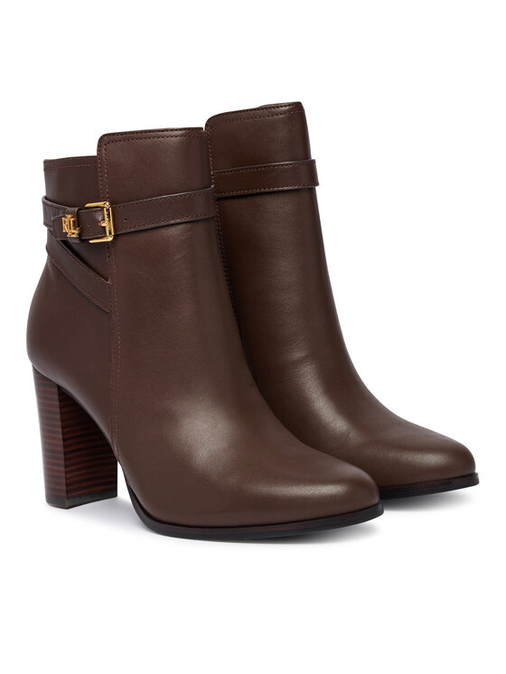 LAUREN RALPH LAUREN Polokozačky LAUREN RALPH LAUREN Brooke II Calfskin Bootie Heel 802974475003 Hnědá