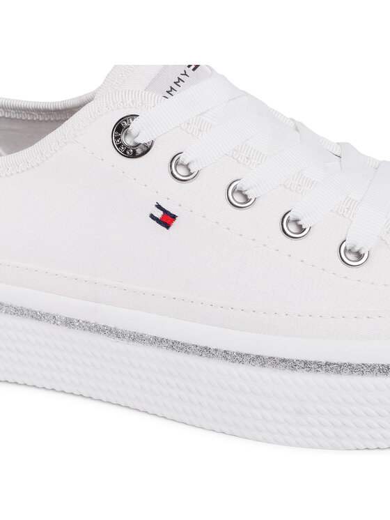 Tommy Hilfiger Tenisenes Tommy Hilfiger Glitter Detail Flatform Sneaker FW0FW05013 Balts