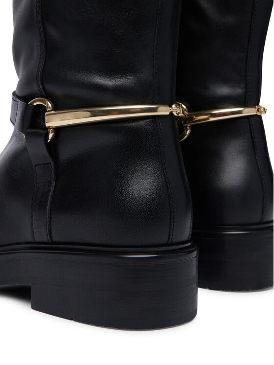 Tommy Hilfiger Jahalni škornji Tommy Hilfiger Th Stud Leather Knee Riding Boot FW0FW09608 Črna