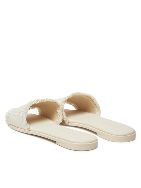 Tommy Hilfiger Şlapi Tommy Hilfiger Fringe Canvas Flat Sandal FW0FW08908 Bej