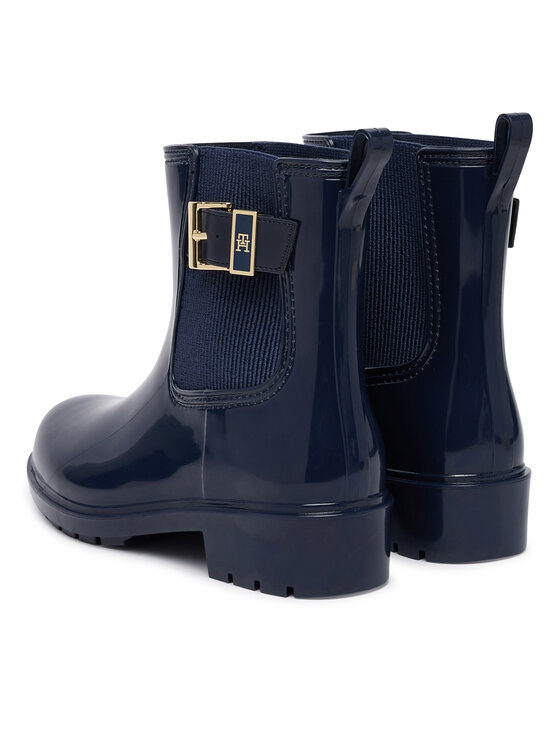 Tommy Hilfiger Holínky Tommy Hilfiger Th Buckle Glossy Ankle Rain Boot FW0FW09543 Tmavomodrá