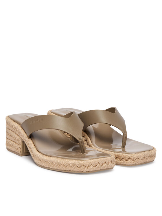 Calvin Klein Šlepetės per pirštą Calvin Klein Block Heel Espa 50 Thong Lth HW0HW02902 Ruda