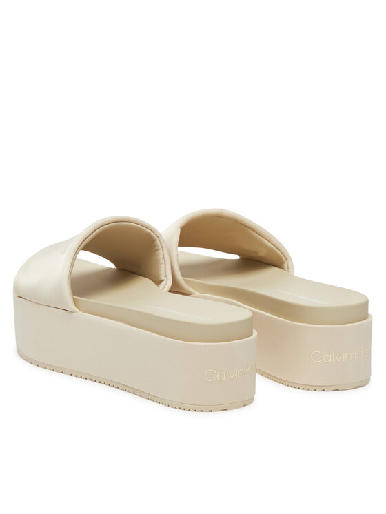 Calvin Klein Jeans Şlapi Calvin Klein Jeans Flatform Sandal Slide In Nylon YW0YW01791 Écru