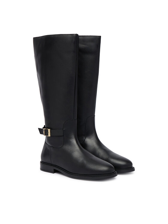 Tommy Hilfiger Cizme Tommy Hilfiger Th Buckle Leather Knee Boot FW0FW09572 Negru