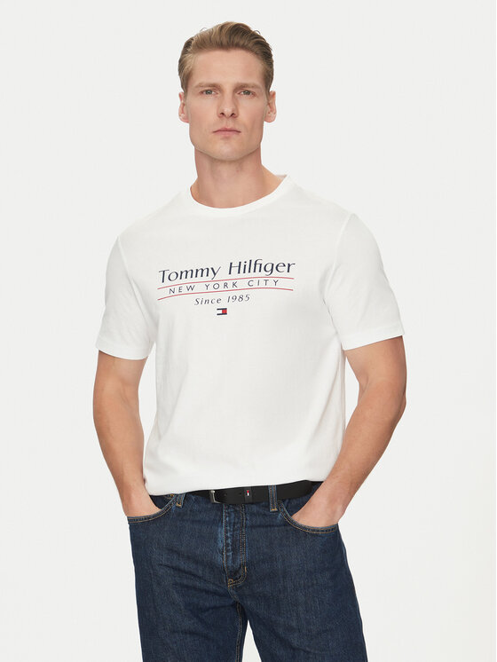 Tommy Hilfiger Tommy Hilfiger Marškinėliai Center Stack MW0MW38621 Balta Regular Fit