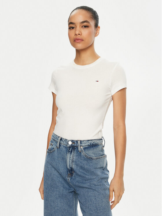 Tommy Jeans Tommy Jeans Majica DW0DW20459 Bela Slim Fit