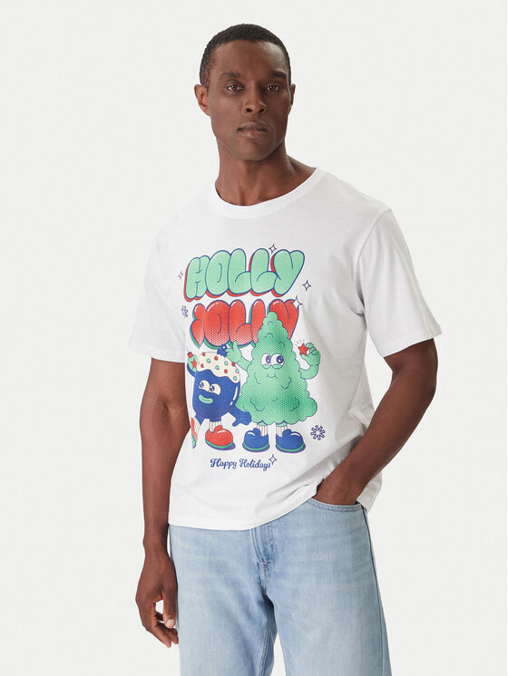 Jack & Jones Jack & Jones Футболка Holiday Cartoon 12287550 Білий Relaxed Fit