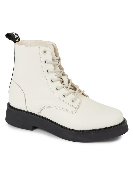 Tommy Jeans Gležnjarji Tommy Jeans Tjw Lace Up Flat Boot EN0EN02310 Écru