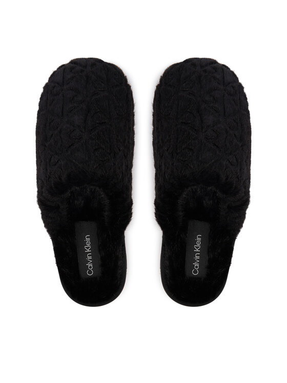 Calvin Klein Naminės šlepetės Calvin Klein Home Slipper Fur Aop HW0HW03218 Juoda