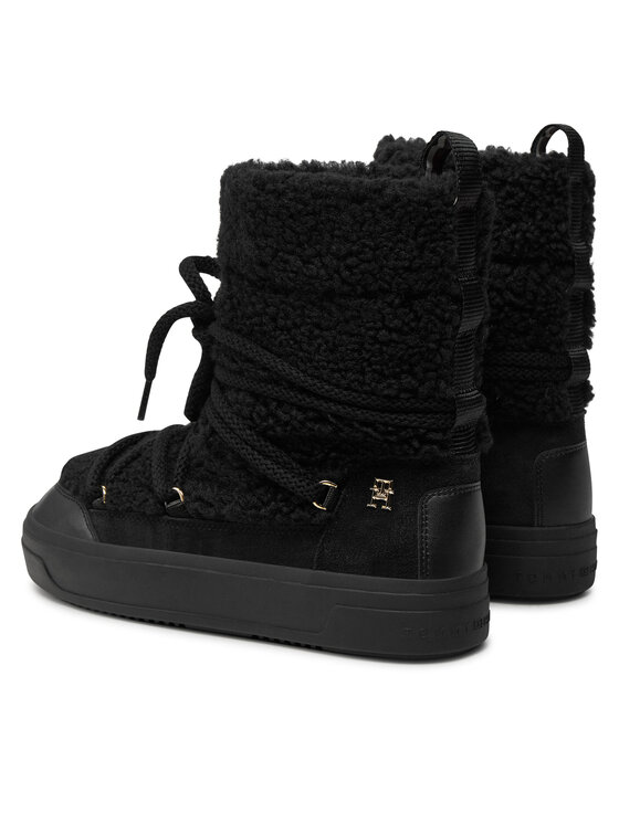 Tommy Hilfiger Śniegowce Tommy Hilfiger Lace-Up Faux Shearling Snowboot FW0FW08252 Czarny