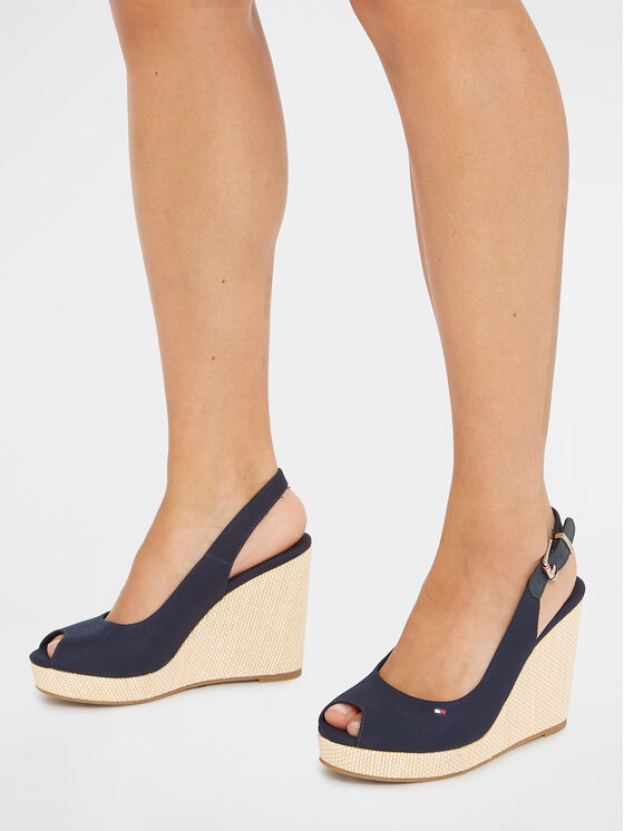 Tommy Hilfiger Sandály Tommy Hilfiger Iconic Elena Sling Back Wedge FW0FW04789 Tmavomodrá