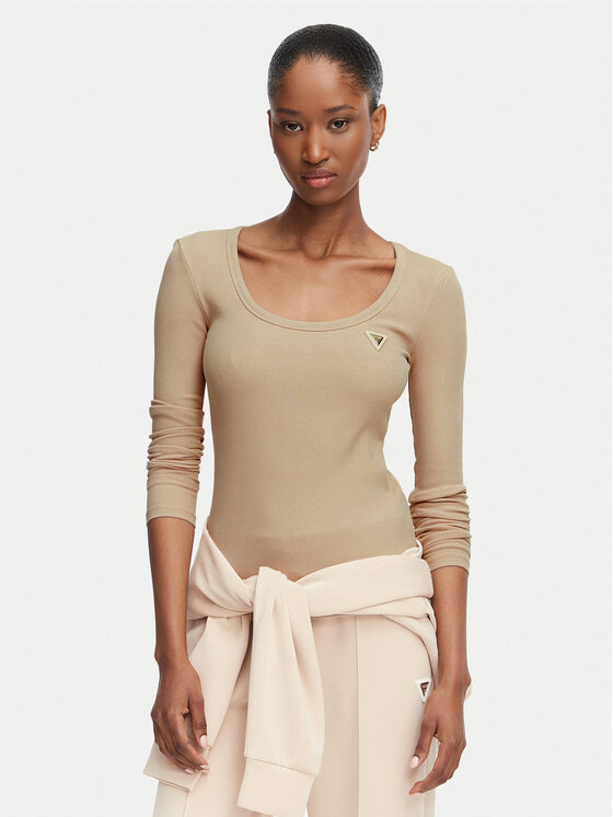 Guess Guess Bluse V4BP07 K8RT2 Beige Slim Fit