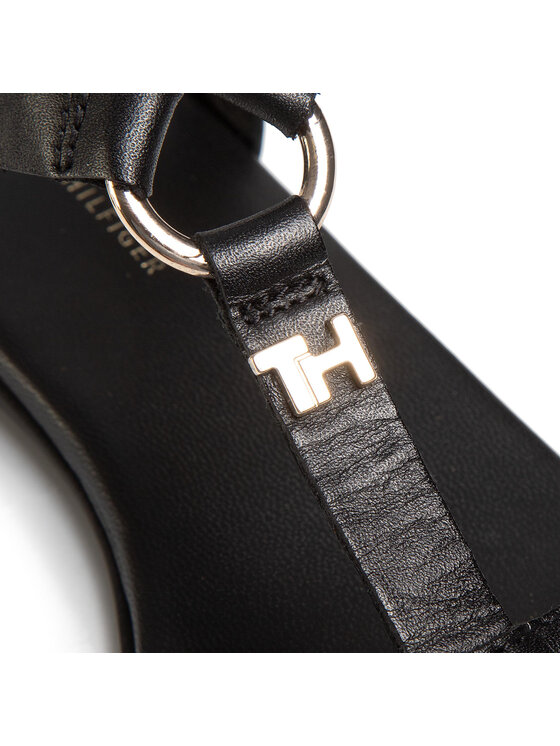 Tommy Hilfiger Sandály Tommy Hilfiger Feminine Leather Flat Sandal FW0FW04882 Černá