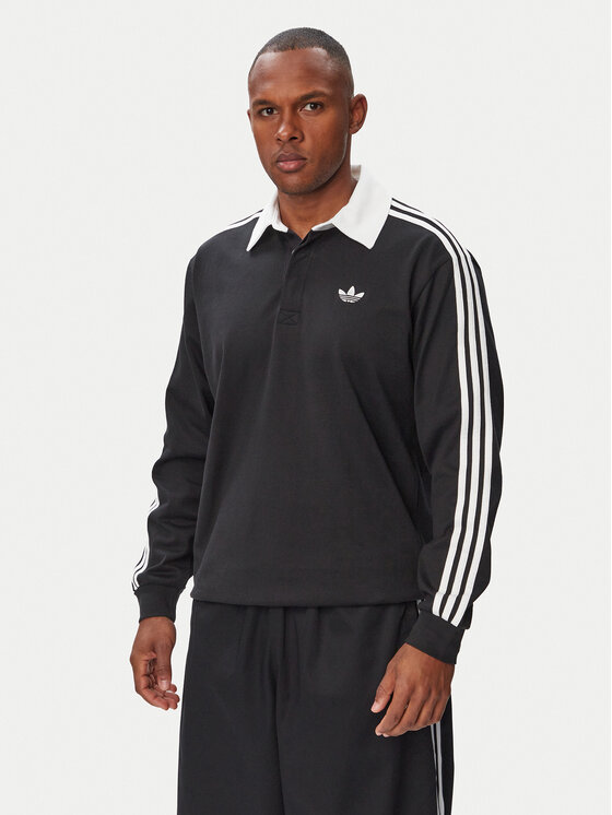 adidas adidas Поло 3-Stripes Rugby Longsleeve Polo KE3576 Чорний Regular Fit