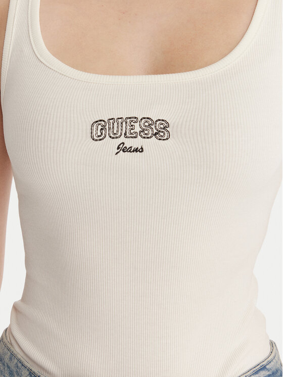 Guess Jeans Guess Jeans Top W6RP20 KA0H1 Écru Slim Fit