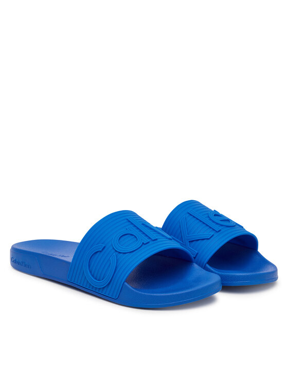 Calvin Klein Klapki Calvin Klein Nemo - Contoured Emblem Logo Sliders HM0HM02113 Niebieski