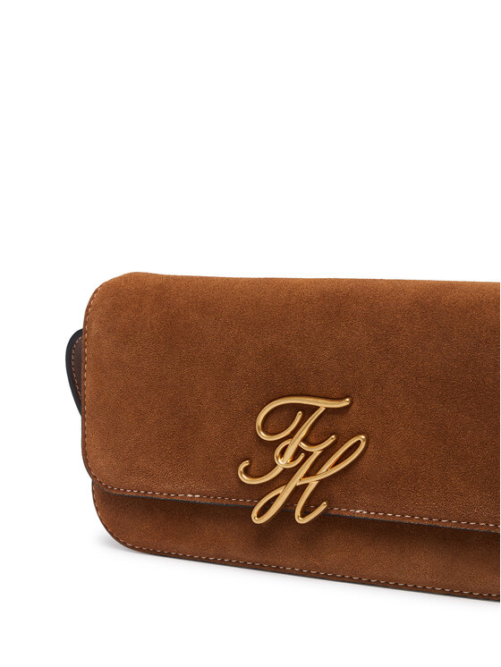 Tommy Hilfiger Kabelka Tommy Hilfiger Script Leather Crossover Suede AW0AW19326 Hnědá