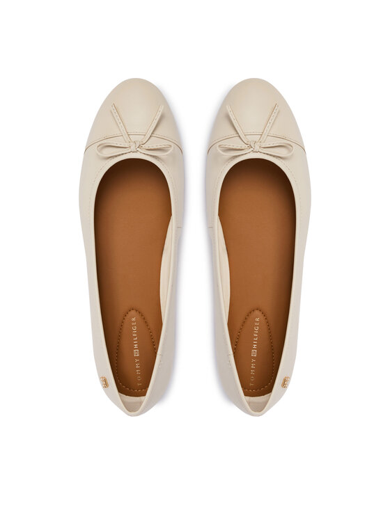 Tommy Hilfiger Baleríny Tommy Hilfiger Hilfiger Smooth Lthr Ballet FW0FW09241 Écru