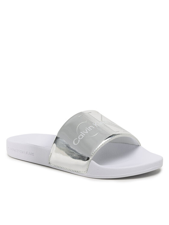 Calvin Klein Jeans Iešļūcenes Calvin Klein Jeans Slide Metallic Monologo YW0YW00638 Sudraba
