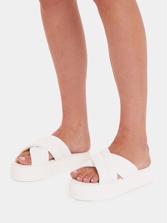 Tommy Jeans Natikače Tommy Jeans Tjw Lettering Flatform Sandal EN0EN02465 Écru